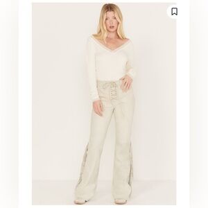 Idyllwind high rise leather fringe flare pants Large.